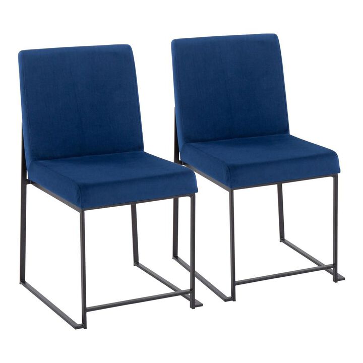 LumiSource Black Steel, Blue Velvet High Back Fuji Dining Chair - Set of 2