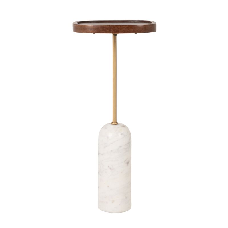Rowena Interiors Wood and Marble Accent Table with Brass-Finished Stem, White image number 2