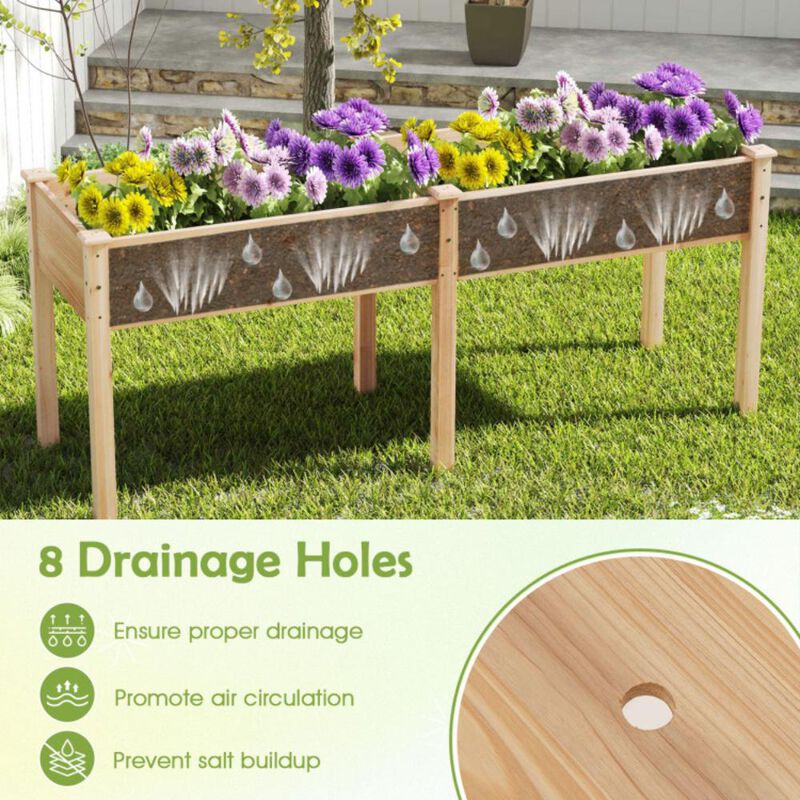 Hivvago Fir Wood Outdoor Raised Garden Bed with Divider Panel and Drainage Holes