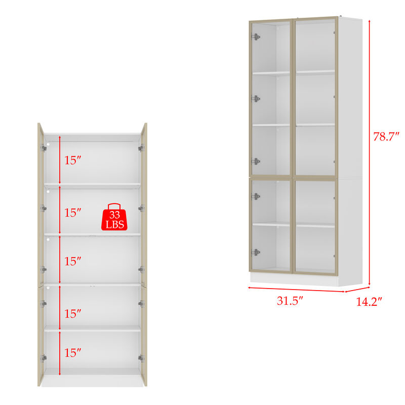 FUFU&GAGA Tall Wardrobe with Glass Doors and Adjustable Shelves for Closet or Wardrobe Room (31.5" W x 14.2" D x 78.7" H) White