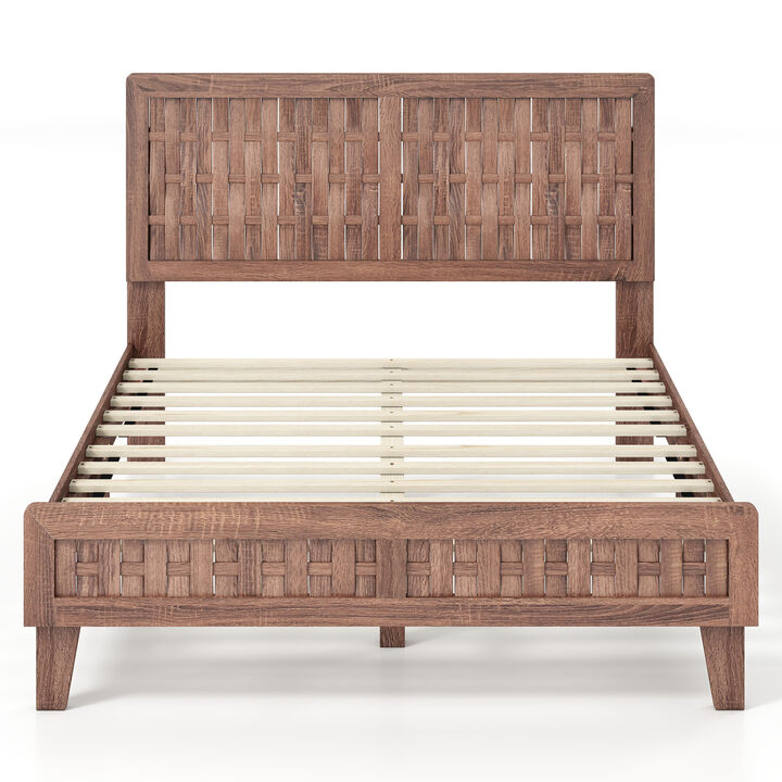 Stylish Mid Century Bed Frame with Woven Headboard for Bedroom
