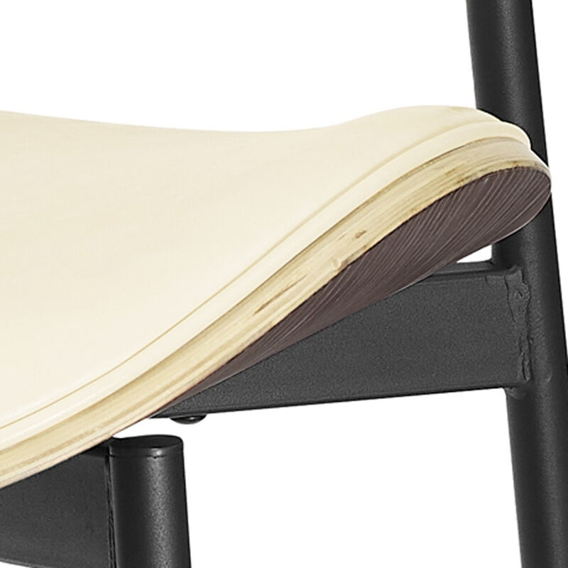 HomeRoots Set of Two Off White and Black Upholstered Faux Leather Curved Back Dining Side Chairs image number 3