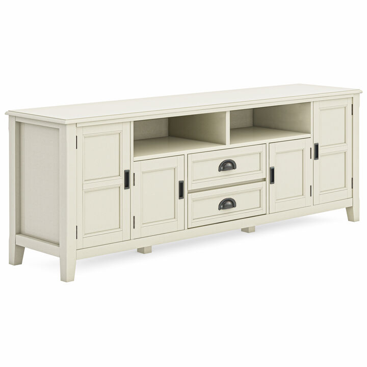 Burlington SOLID WOOD 72 inch Wide Transitional TV Media Stand in Antique White For TVs up to 80 inches
