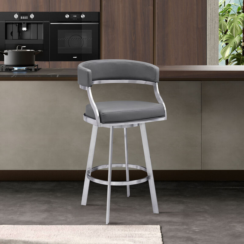 Dione Counter Height Swivel Faux Leather and Brushed Stainless Steel Bar Stool