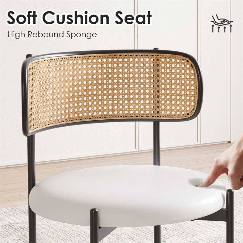 PU Leather Upholstered Seat Rattan Backrest Dining Chairs Set of 4 image number 5