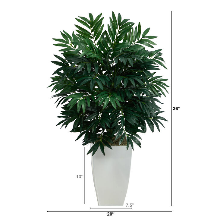 HomPlanti 3" Bamboo Palm Artificial Plant in White Metal Planter