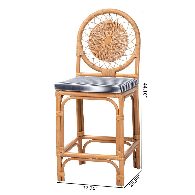 bali & pari Oberon Natural Rattan Counter Stool with Cushion - Handwoven Wicker Kitchen Island Seating with Sunburst Backrest image number 8