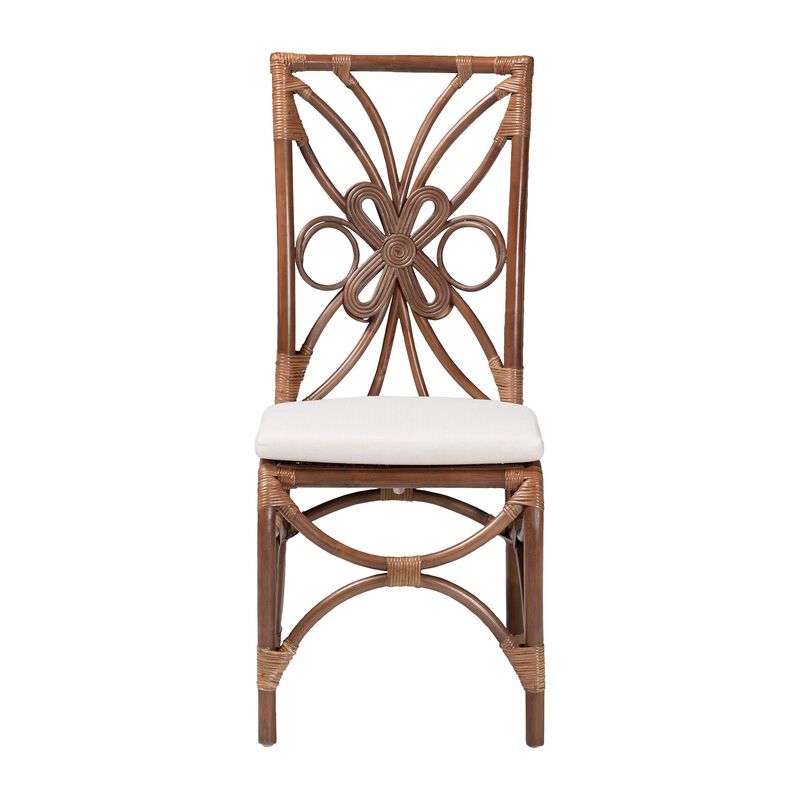 bali & pari Brama Natural Rattan Dining Chair with Decorative Backrest and Cushioned Seat, Boho Coastal Style Seating for Dining Room or Kitchen