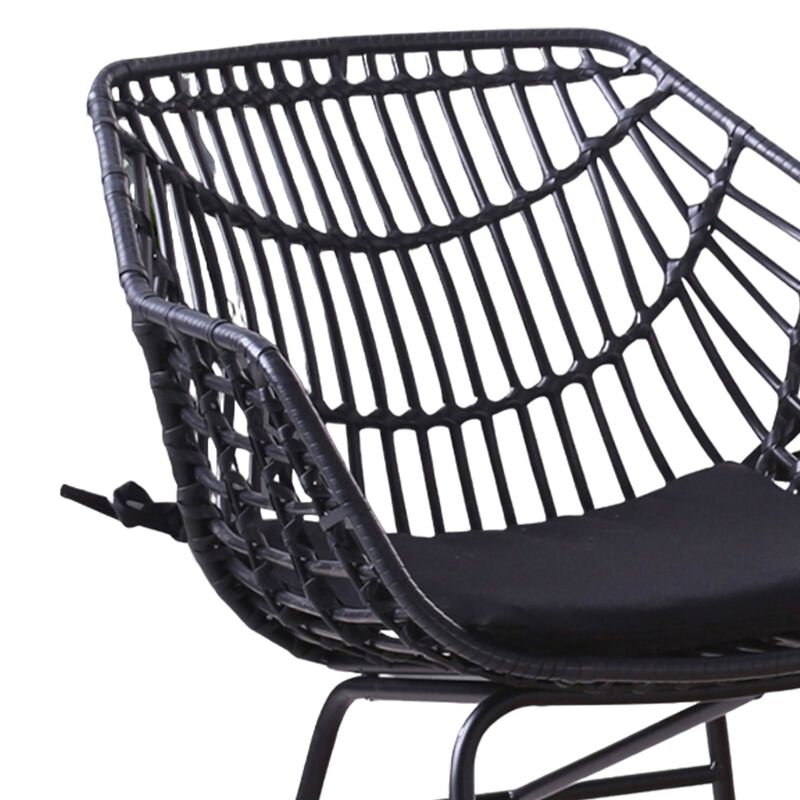 Niya Patio Chair Set of 2, Polyester, Black Steel, Outdoor Rattan Wicker - Benzara