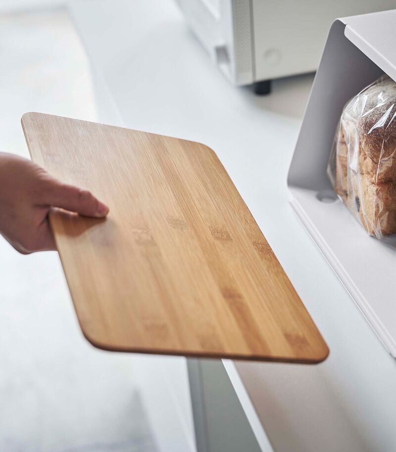 Bread Box with Cutting Board Lid - Steel + Bamboo image number 6