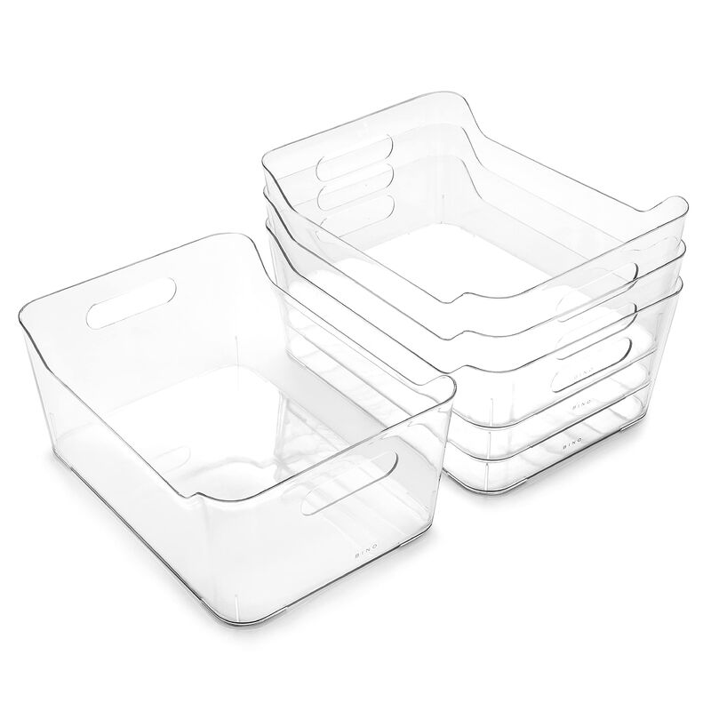 BINO | Plastic Organizer Bins, Large - 4 Pack | THE SOHO COLLECTION | Multi-Use Organizer Bins | Pantry Organizer & Freezer Orga