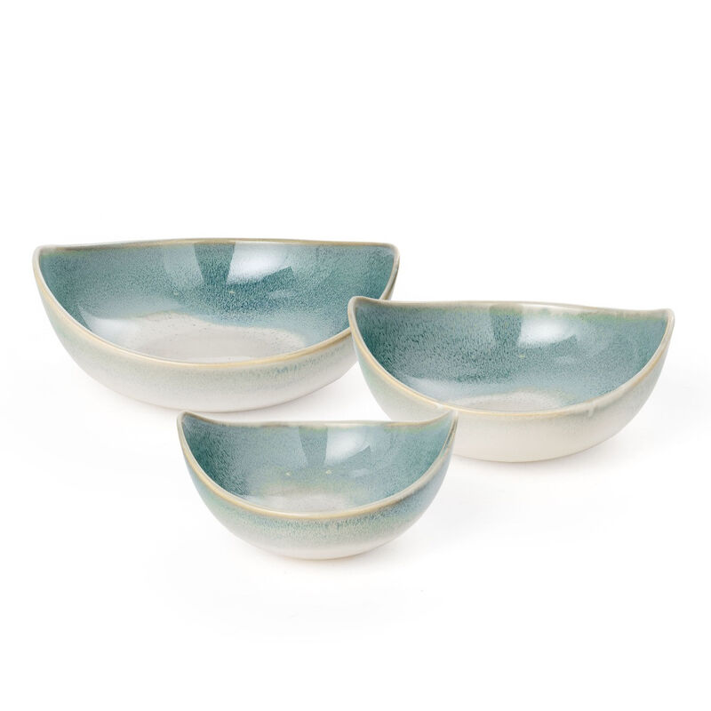 HomeRoots Set of Three Blue And White Ceramic Decorative Bowl image number 0