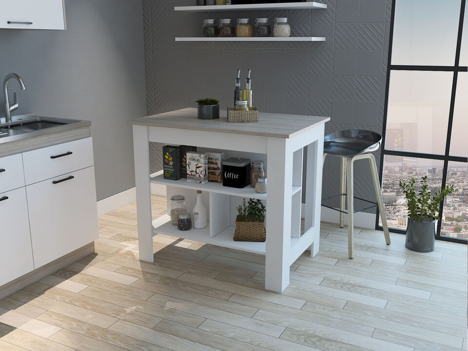 Streamdale Rockaway 3-Shelf Kitchen Island And Light