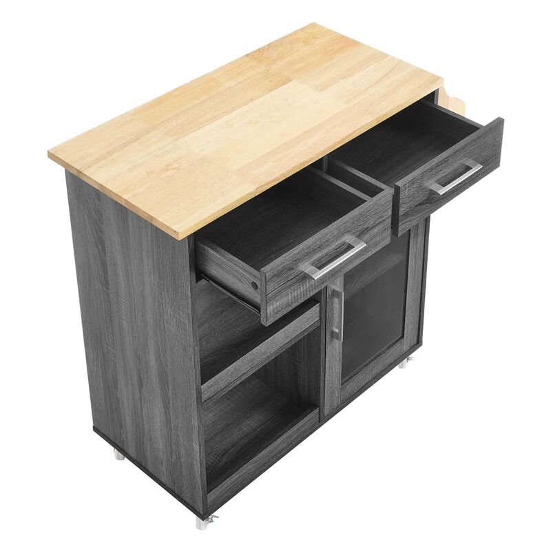 Modway Culinary Rolling Kitchen Cart with Storage in Charcoal Natural - 3 Tiers Kitchen Island on Wheels with Spice Rack, Functional as a Coffee Station, Bar Cabinet or Butcher Block Island image number 5