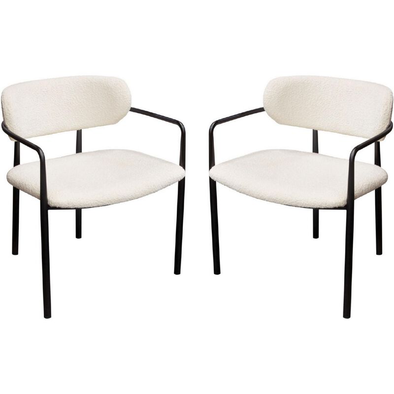 Oke 26 Inch Padded Dining Chair, Set of 2, Black, Ivory Boucle Upholstery - Benzara image number 1
