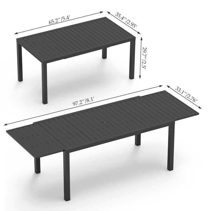 Mondawe 97.2"L Extendable Aluminum Outdoor Dining Table image number 6