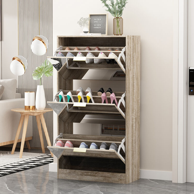 Modern Shoe Storage Cabinet with 3 Drawers & Mirror, Wood 3-Tier Shoe Rack Organizer for Entryway, Bedroom & Hallway (22.4&rdquo;W x 9.6&rdquo;D x 42.1&rdquo;H)