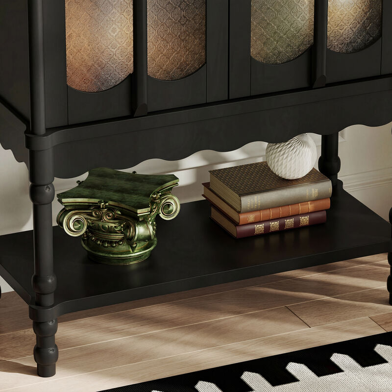 FUFU&GAGA Solid Wood Legs Bookcase Bookshelf with Tempered Glass Doors and Built-In Warm Lighting, Handmade Painted Finish (34.6"W x 15.4"D x 62.8"H) image number 7