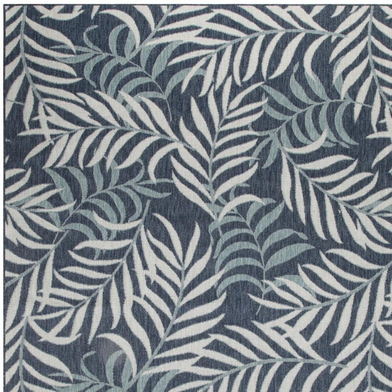 HomeRoots 8' X 10' Navy Blue Sky Blue And Ivory Palm Leaf Indoor Outdoor Area Rug image number 4