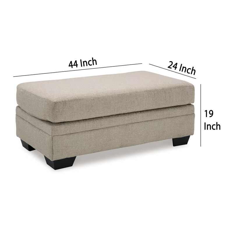 Ead Ottoman Bench, 44 Inch Soft Taupe Brown Polyester, Faux Wood Legs