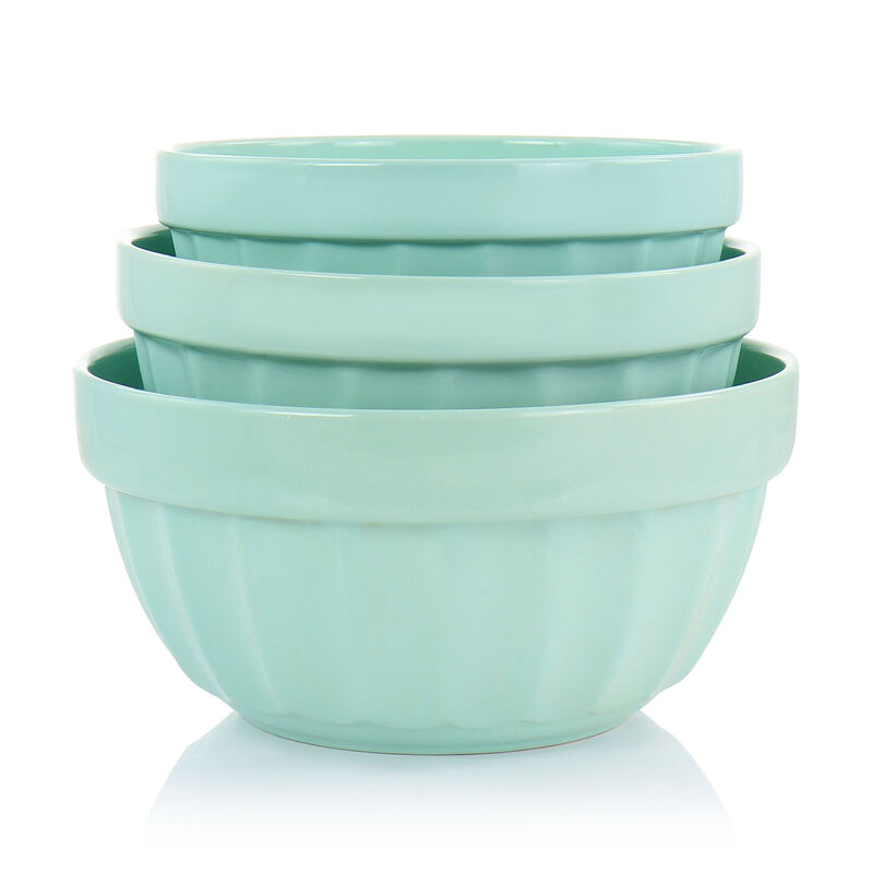 Martha Stewart 3 Piece Stoneware Bowl Set in Turquoise