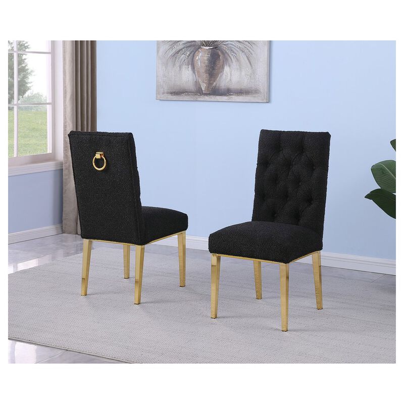 Best Quality Furniture Black Boucle Fabric With Gold Chrome Base Dining Chairs (Set Of 2)