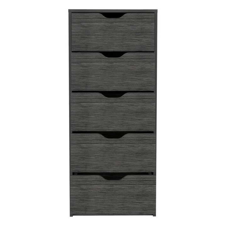 5 Drawers Narrow Dresser, Slim Storage Chest of Drawers, Smokey Oak -Bedroom