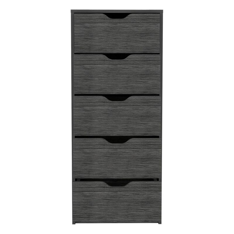 5 Drawers Narrow Dresser, Slim Storage Chest of Drawers, Smokey Oak -Bedroom