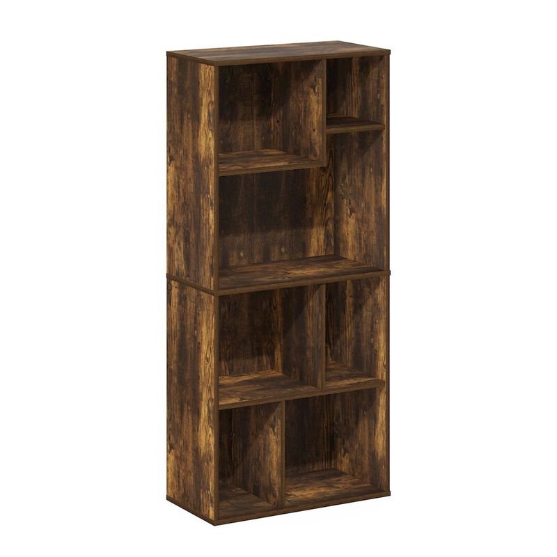 Daly 7-Cube Irregular Cubes Bookcase, Bookshelf, Storage Organizer, Amber Pine