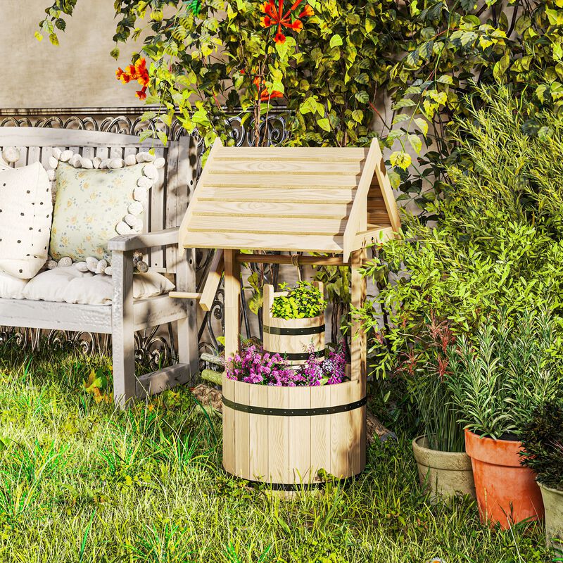 Hivvago Decorative Wooden Wishing Well for Garden image number 1