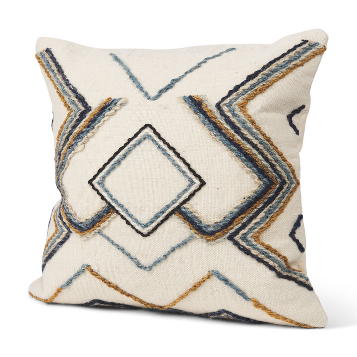 HomeRoots 20" Blue Yellow And Black Geometric Wool Blend Throw Pillow Cover with Texture