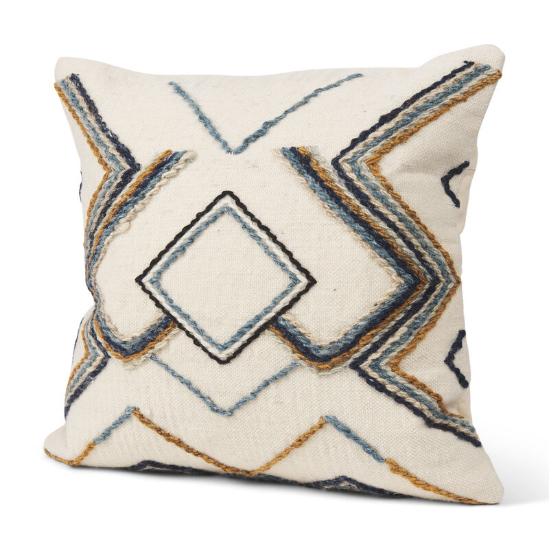 HomeRoots 20" Blue Yellow And Black Geometric Wool Blend Throw Pillow Cover with Texture image number 0