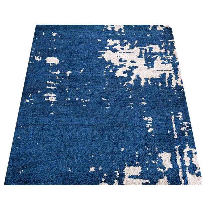 Rugsotic Carpets Hand Knotted Silk 6'x9' Area Rug Abstract Blue Beige NS1230