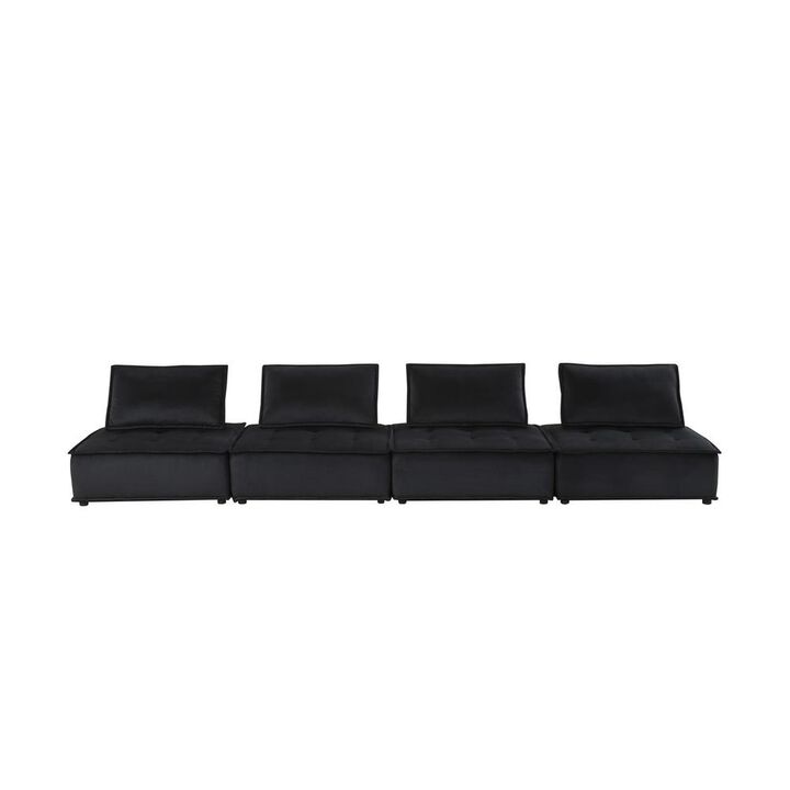 Lilola Home Anna Black Velvet 4 Pc Sectional Sofa