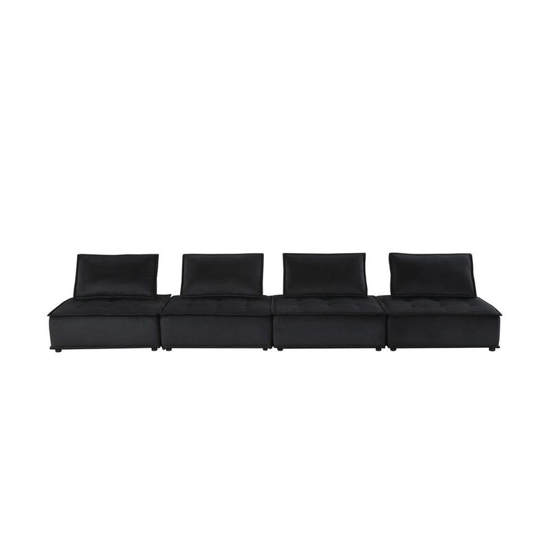 Lilola Home Anna Black Velvet 4 Pc Sectional Sofa