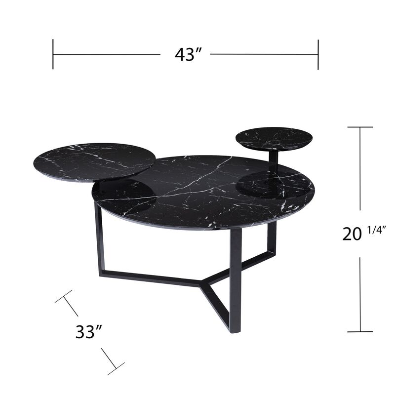 Homezia 43" Black Solid Manufactured Wood And Metal Free Form Coffee Table