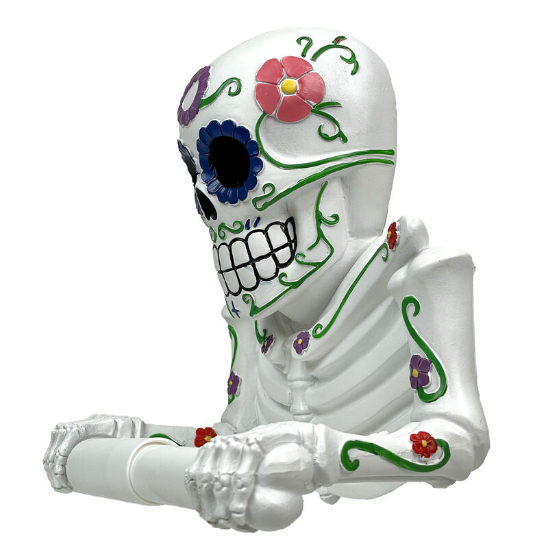 Smelly Skelly White Day of the Dead Sugar Skull Toilet Tissue Holder image number 2