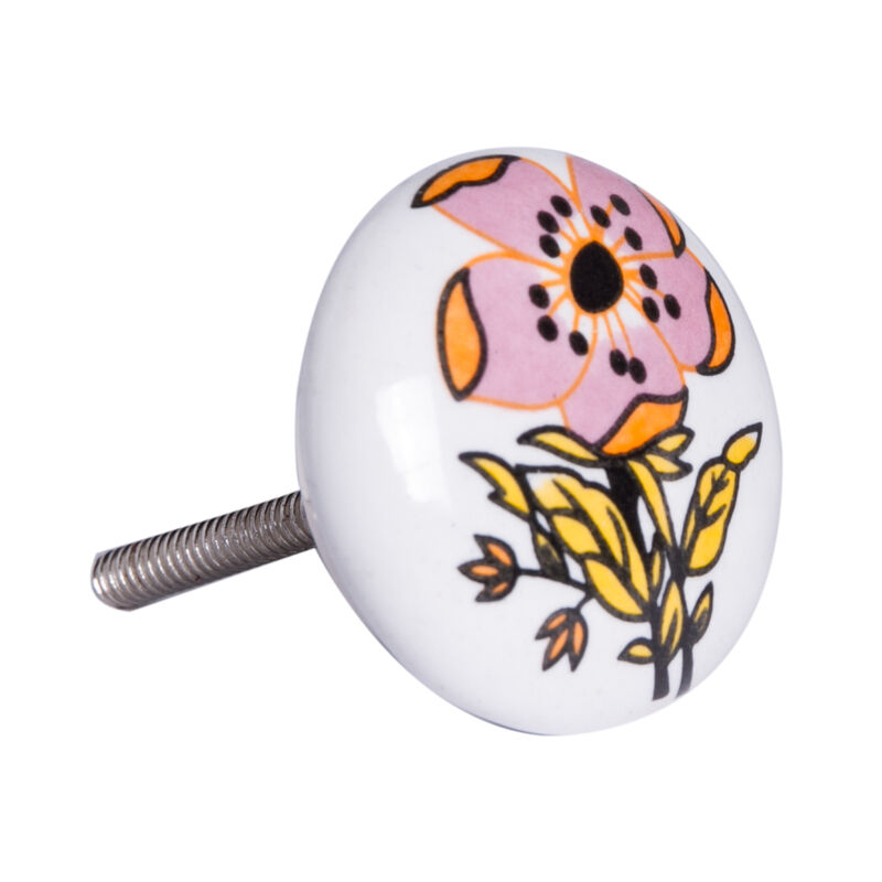 HomeRoots Set of Eight Yellow And White Ceramic And Metal Drawer Pull Knobs image number 2