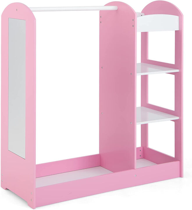 Kids Costume Organizer Wardrobe with Mirror, Hooks & Shelves