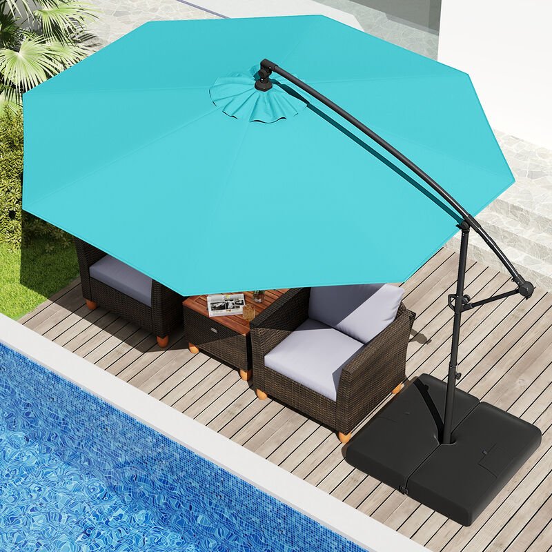 Offset Hanging Patio Umbrella with Base &ndash; Tilt Function Cantilever Design