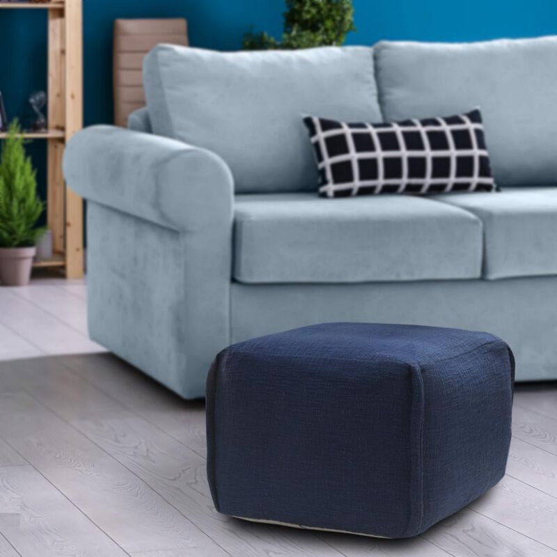 Hivvago 18 Inch Blue Cotton Patchwork Pouf Ottoman