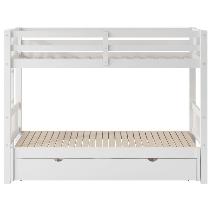 Whisen Twin over Pull-out Bunk Bed with Trundle, Pine Wood, for Kids Teens Bedroom