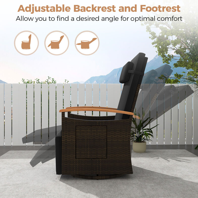 Outdoor Rattan 360 Degree Swivel Reclining Chair with Adjustable Back and Footrest image number 4