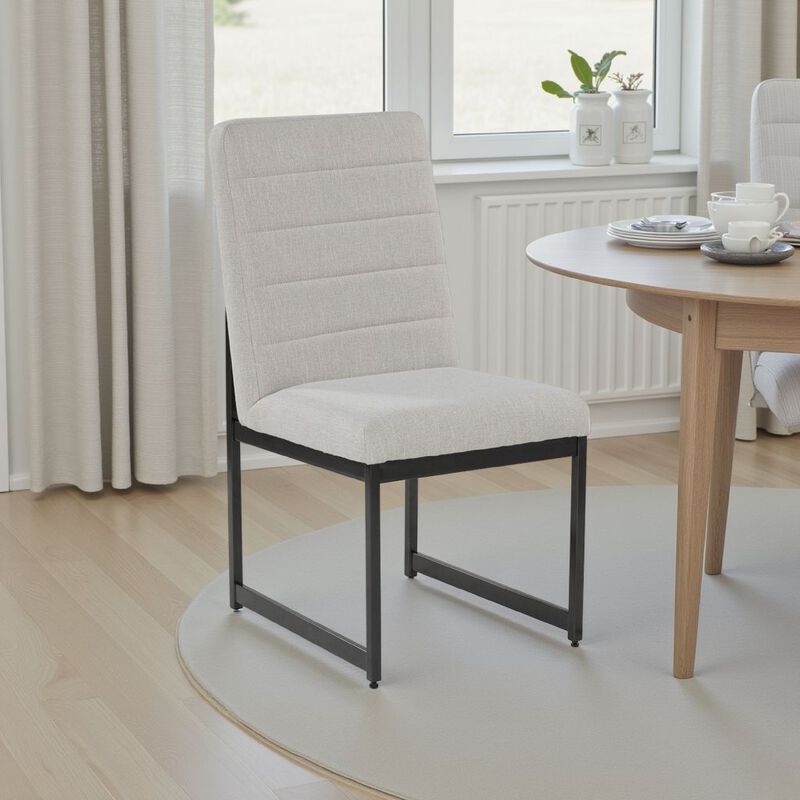 Myka Dining Side Chair Set of 2, Modern Sled Legs, Gray Polyester - Benzara