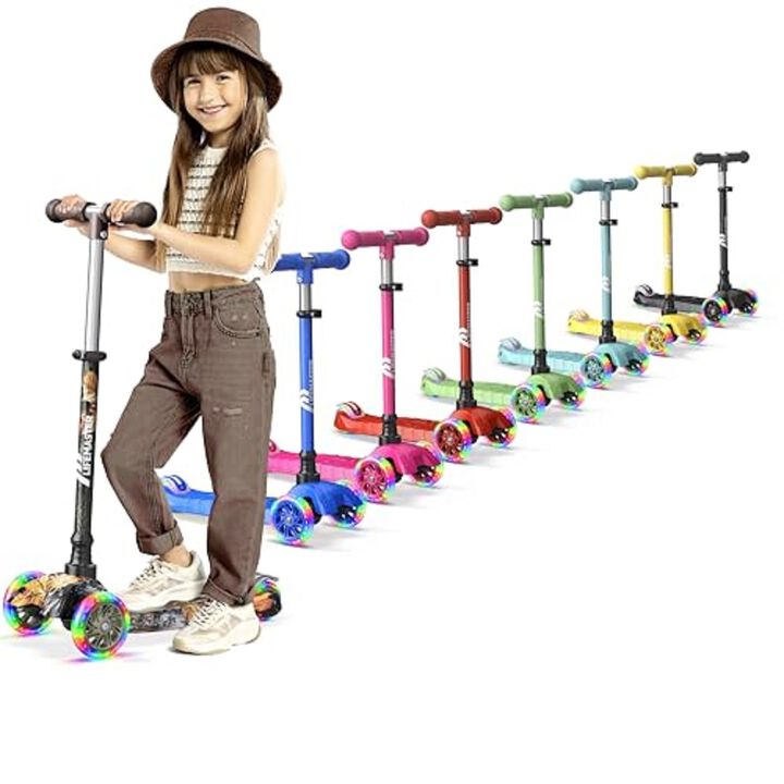 Lifemaster Mini 3-Wheel Kids Scooter with Multi-Color Wheel Lights &ndash; 4-Height Adjustable Handlebar, Wide Anti-Slip Deck, Child Safety Certified, Boys & Girls Ages 2+ Supports Up to 110 lbs, Real Tree