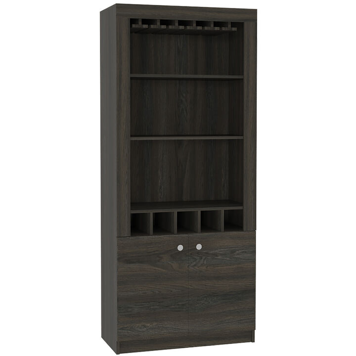 DEPOT E-SHOP Dakota Bar Double Door Cabinet, Five Built-in Wine Rack, Three Shelves, Carbon Espresso