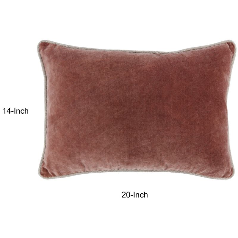 Hillary 20 Inch Velvet Welt Decorative Lumbar Throw Pillow, Auburn Red-Benzara