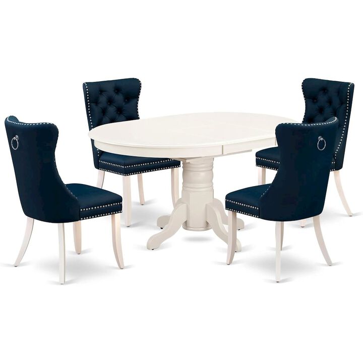 East West Furniture AVDA5-LWH-29 5 Piece Dining Set Includes an Oval Wooden Table with Butterfly Leaf and 4 Upholstered Chairs, 60x42 Inch, Linen White