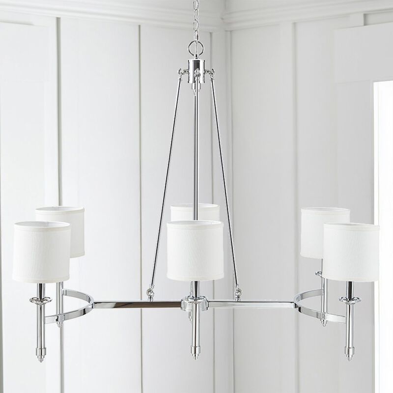 Martha Stewart Elegenza 6-light Chandelier with Fabric Drum Shades in Chrome Color