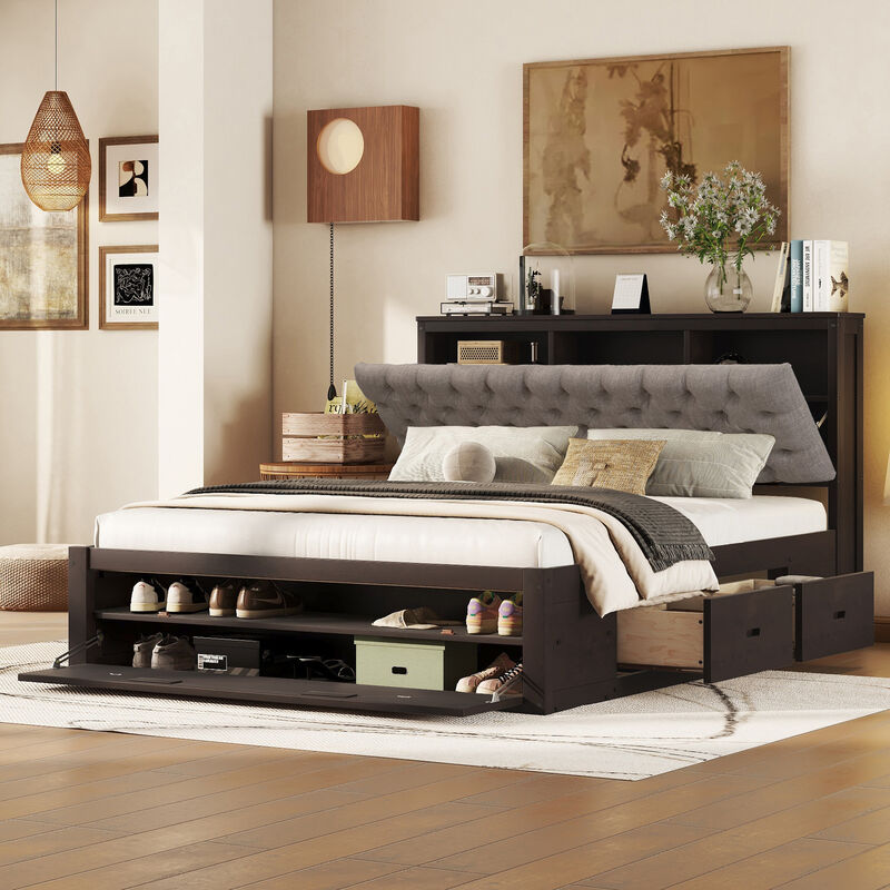 Merax Platform Bed with Storage Headboard